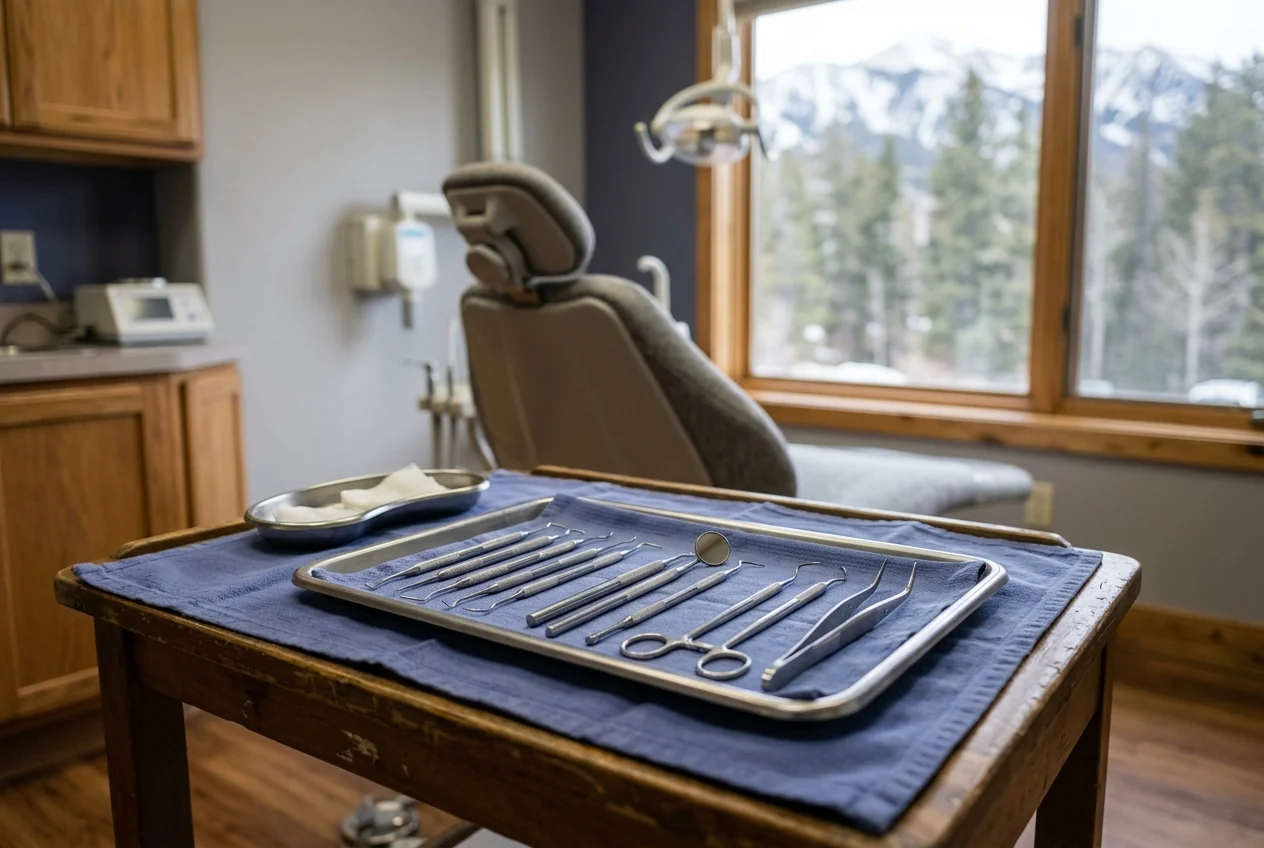 Clean dental hygiene instruments on a tray